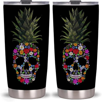 20oz Pineapple Skull Flower Tumbler Cup , Stainless Steel Double Wall Vacuum Thermos Insulated Travel Coffee Mug - Thegiftio UK