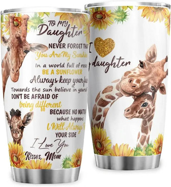 I Love My Daughter Sunflower Giraffe Mom Tumbler Stainless Steel Coffee Cup Vacuum Insulated Tumbler For Ice Drinks Hot Beverage White 20oz - Thegiftio
