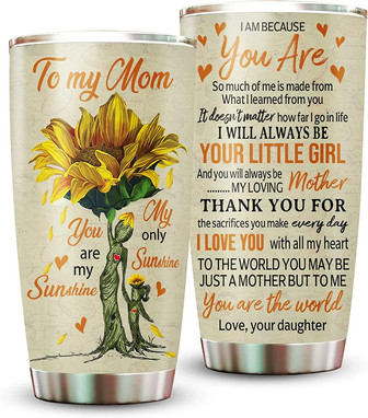 Mom Gifts From Daughters - 20oz Stainless Steel Insulated Sunflower Mom Tumbler - Christmas, Valentine's Day, Mom Birthday Gifts, Mothers Day Gifts From Daughter For Mom, New Mom, Bonus Mom - Thegiftio UK