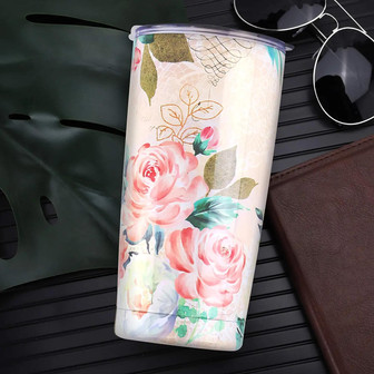 Mother's Day Gifts For Mom 20oz Pink Flower Tumbler Insulated Travel Mug Stainless Steel Double Wall - Thegiftio