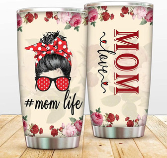 Mother's Day Tumbler Cup Mom Life Vacuum Insulated Coffee Mug, Floral Love Mom Double Walled Water Bottle, Mama Birthday Travel Sports Thermos Cup20 Oz - Thegiftio