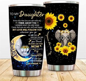 My Love Will Follow You Tumble Mug To Daughter From Mom, Daughter Travel Mug Elephant Vacuum Insulated Tumbler, 20oz Sunflower Coffee Cup, Double Wall Water Bottle, Family Mug - Thegiftio UK