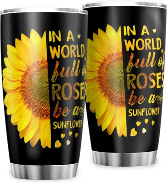 Sunflower Tumbler With Splash Proof Sliding Lid Stainless Steel Coffee Cups Vacuum Insulated Travel Mug For Hot Cold Travel Tumbler For Gift Coffee Mug Wine 20oz - Thegiftio UK