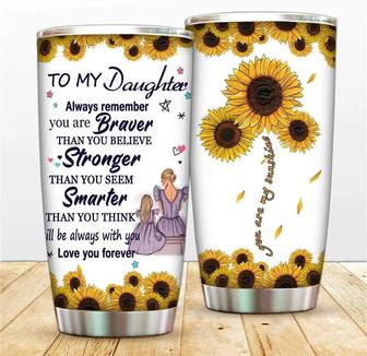 You Are Braver Tumbler Cup Sunflower Mom To Daughter Travel Mug, You Are My Sunshine Coffee Cups 20oz, Double Wall Inspirational Quote Vacuum Insulated Thermal Cup For Birthday - Thegiftio UK