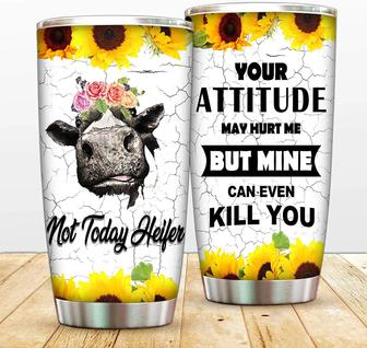 Your Attitude May Hurt Me Cow Flower Steel Tumblers Travel Mug, 20oz Flower Vacuum Thermos Insulated Tumbler, Coffee Cup For Your Friends Birthday, Christmas Mug - Thegiftio