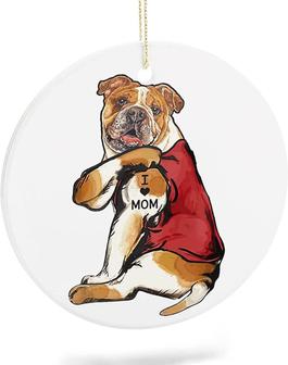 Christmas Ceramic Ornament I Love Mom Round Christmas Tree Pendant Hanging Holiday Decoration Home Decor For Room Window Door Memorial New Year Gift Idea For Kid - Thegiftio