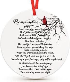 Christmas Sympathy Ornament Memorial Gift Cardinal Sign Remember Me Ornament Flat Round Ceramic Christmas Tree Ornament Memorial Quote Keepsake Decor With Red Ribbon For Bereavement Xmas Gift - Thegiftio UK