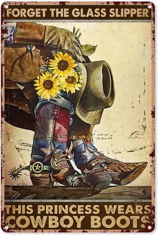 Vintage Ornament Retro Sunflower Decor Cowboy Boots Forget The Glass Slipper Sunflower Tin Sign Decoration Vintage Chic Metal Poster Wall Decor Art Gift For Garden Party Bathroom Outdoor - Thegiftio UK
