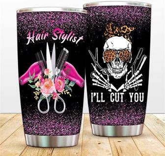 20oz Hairdresser Travel Tumbler Skull Hair Stylists Coffee Cup, I Will Cut You Vacuum Insulated Tumblers Mug, Funny Barber Stainless Steel Water Thermos For Work, Home, Outdoor - Thegiftio