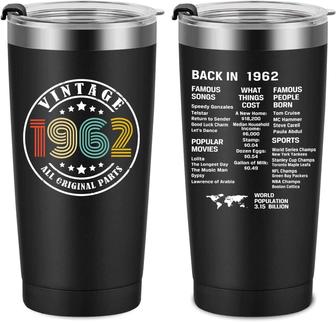 60th Birthday Gifts For Men Women Friends, Tumbler 20 Oz Stainless Steel Vacuum Insulated Tumblers, Double Sided Printed Birthday Thermos Cup, Back In 1962 Old Time Information - Thegiftio UK