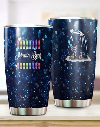 Autism Awareness Mama Bear Tumbler 20oz, Bear Tumbler, Bear Mom Tumbler, Crayon Bear Tumbler, Bear And Snowflakes Tumbler, Baby Bear Cup, Gift For Birthday - Thegiftio