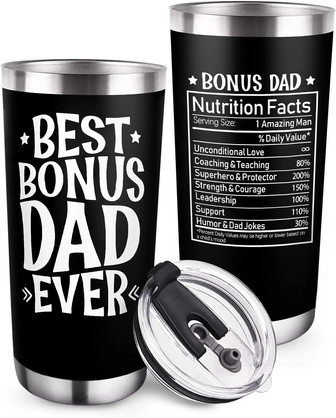 Best Bonus Dad Ever Tumbler Father’s Day Birthday Mug Gifts For Men Stepdad, Vacuum Double Wall Insulated Tumbler, 20 Oz Nutrition Facts Stainless Steel Travel Coffee Cup - Thegiftio UK