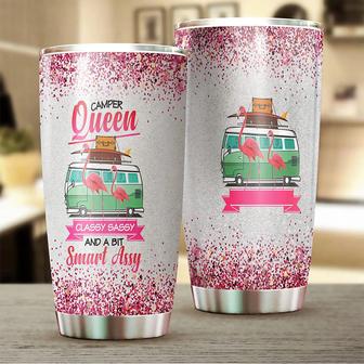 Campers Queens Tumbler, Flamingo Camping Tumbler, Classy Sassy Tumbler, A Bit Smart Assy Tumbler, Funny Camp Tumbler, Gift For Her, For Mom & Girl On Birthday Stainless Steel Tumbler, 20 Oz - Thegiftio UK