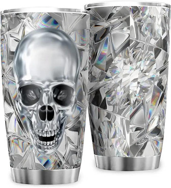 Diamond Skull Coffee Cup Tumbler Stainless Steel 20oz Tumbler Vacuum Insulated Tumbler Cool Car Mug For Husband Brother Son - Thegiftio UK