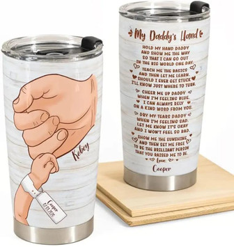 Hold My Hand Daddy Tumbler - Personalized Tumbler Cup - Stainless Steel Tumbler - Dad Tumbler Coffee - Father's Day Tumbler - Dad Tumbler Coffee - Gift From Son And Daughter - Gift For Dad, Father - Thegiftio UK