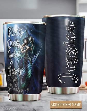 Mermaid Personalized Tumbler 20oz, Flirty Dirty Inked And Curvy Tumbler, Skull Stainless Steel Tumbler, Gift For Mermaid Lovers, Gothic Tumbler Cup, Halloween Tumbler - Thegiftio