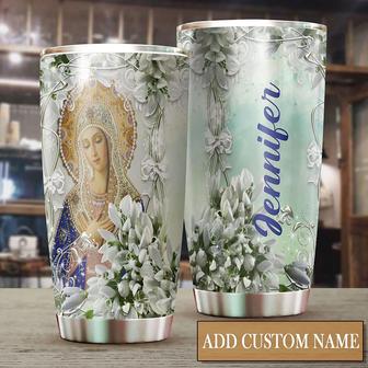 Mother Mary Tumbler 20oz, Flower Personalized Name Stainless Steel Tumbler, Mother Of Jesus Tumbler, Floral Skinny Tumbler, Gift For Lady Women, Christian Tumbler - Thegiftio UK
