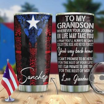 Personalized Puerto Rico Flag Tumbler Cup, To My Grandson Stainless Steel Travel Tumbler Insulated, Tumbler Black Tumbler, Birthday Christmas From Grandma To Grandson, 20 Oz - Thegiftio UK