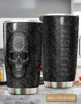 Skull Style Personalized Name 20oz Tumbler, Skull Stainless Steel Tumbler Tumbler, Skeleton Coffee Tumbler, Gift For Friend, Gothic Tumbler, Skull Halloween Tumbler - Thegiftio UK