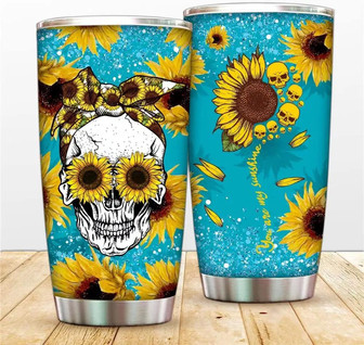 Sunflower Skull Tumbler Coffee Mug Motivational Insulated Travel Tumbler ,you Are My Sunshine Cup For Mom Wife Husband Water Bottle, 20oz Stainless Steel Mug Vacuum Thermos For Sport, Office - Thegiftio