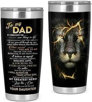 To My Dad Lion Tumbler 20oz Gifts From Daughter Tumbler To Daddy Tumbler Meaningful Words For Daddy My Greatest Hero Tumbler Lion Thunder Face Lightning Art Print Tumbler For Daddy - Thegiftio UK