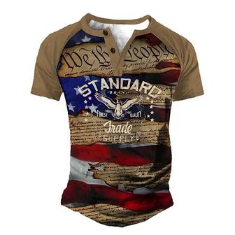 Men's T Shirt Tee Henley Shirt Tee 3d Print Graphic Eagle National Flag Plus Size Henley Daily Sports Patchwork Button-down Short Sleeve Tops Designer Basic Casual Classic Brown / Summer - Seseable