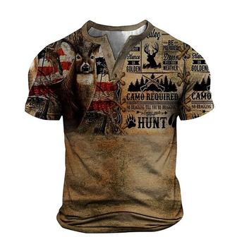 Men's T Shirt Tee Henley Shirt Tee 3d Print Graphic National Flag Animal Plus Size Henley Daily Sports Button-down Print Short Sleeve Tops Designer Basic Casual Classic Brown / Summer - Seseable
