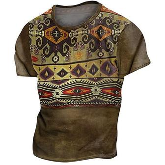 Men's Unisex T Shirt Tee 3d Print Graphic Patterned Geometry Crew Neck Street Daily Print Short Sleeve Tops Designer Casual Vintage Big And Tall Brown / Summer - Seseable