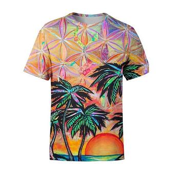 Men's Unisex T Shirt Tee 3d Print Graphic Prints Coconut Tree Crew Neck Street Daily Print Short Sleeve Tops Lightweight Casual Big And Tall Sports Orange / Summer - Seseable