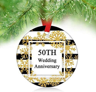 50th Wedding Ornament 50th For Couples 50th Gold Anniversary Memorable Gift Decoration 3" Ceramic Ornament - Thegiftio UK