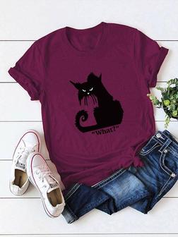 Black Cat What Graphic Tee - Seseable