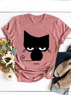 Cat Meh Graphic Tee - Seseable