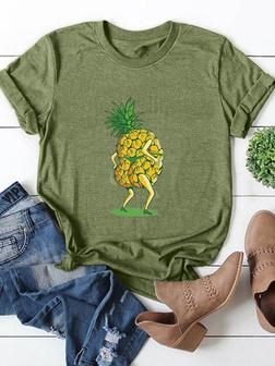 Dancing Pineapple Graphic Round Neck Tee - Seseable
