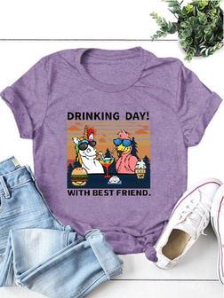 Drinking Day! With Best Friend. Unicorn And Flamingo Party Graphic Tee - Seseable