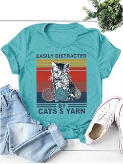 Easily Distracted By Cat Â¥ Yarn Graphic Tee - Seseable
