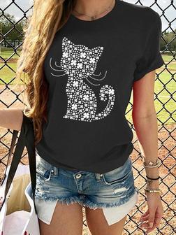 Four-leaf Clover Cat Graphic Tee - Seseable