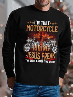 Men I’m That Motorcycle Riding Jesus Freak Crew Neck Regular Fit Sweatshirt - Seseable