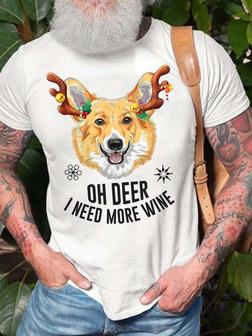 Men Oh Deer I Need More Wine Merry Christmas Crew Neck Casual Fit T-shirt - Seseable