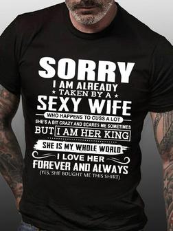 Men's Funny Sexy Wife Loose Text Letters T-shirt - Seseable