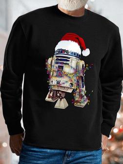Mens Robot With Santa Hat Spend Christmas Funny Graphic Print Casual Sweatshirt - Seseable
