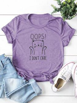 Oops Cat Graphic Short Sleeve Round Neck Tee - Seseable