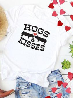 Valentine's Day Hogs Kisses Graphic Tee - Seseable