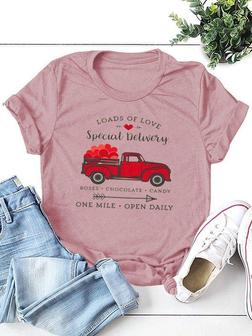Valentines Day Red Truck Roads Of Love Tee - Seseable