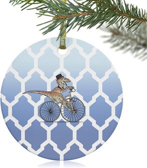 Christmas Ornament 2022 Funny Dinosaur Sky Blue Gradient Morocco Pattern Christmas Decorations Xmas Tree Ornaments Round Ceramic Christmas Hanging Ornaments For Home Holiday Party Decoration - Thegiftio UK