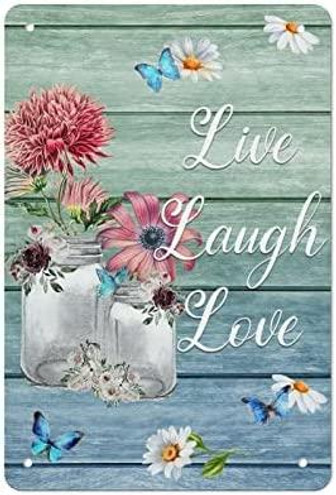 Vintage Daisy Vase Poster Metal Sign Live Laugh Love Tin Signs Retro Wood Grain Plaque Wall Decor Gift For Home Kitchen Office Club Bar Gym - Thegiftio UK
