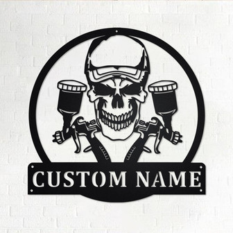 Custom Air Brush Painter Skull Metal Wall Art, Personalized Painter Name Sign Decoration For Room, Painter Home Decor, Custom Painter Skull - Thegiftio UK