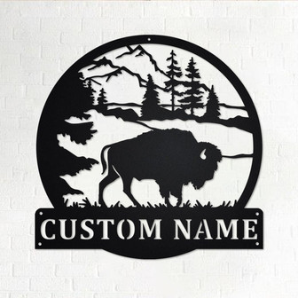 Custom American Bison Metal Wall Art, Personalized Bison Name Sign Decoration For Room, American Bison Home Decor, Custom American Bison - Thegiftio UK
