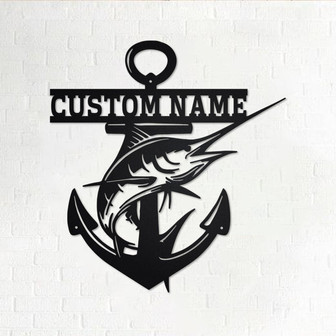 Custom Anchor Swordfish Metal Wall Art, Personalized Swordfish Name Sign Decoration For Room, Swordfish Home Decor, Custom Anchor Swordfish - Thegiftio UK