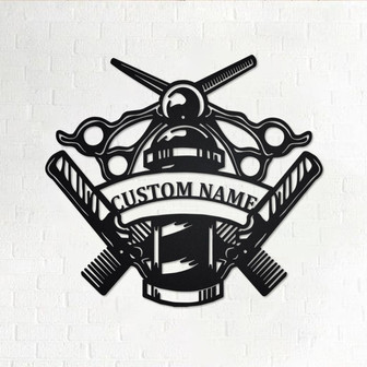Custom Barber Shop Metal Wall Art, Personalized Barber Shop Name Sign Decoration For Room, Barber Shop Home Decor, Custom Barber Shop - Thegiftio
