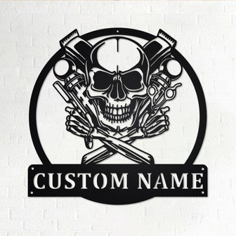 Custom Barbershop Skull Metal Wall Art, Personalized Barbershop Name Sign Decoration For Room, Barbershop Metal Home Decor,Custom Barbershop - Thegiftio UK